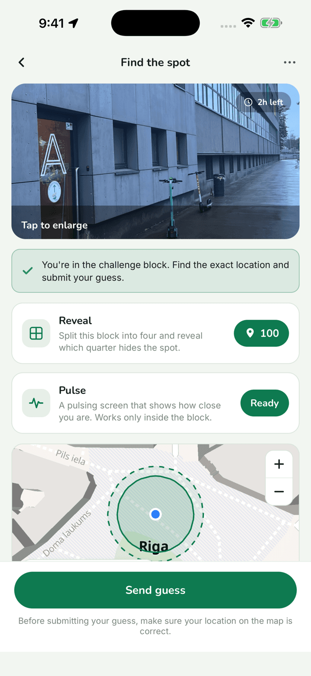 Pindela — find the exact spot and send a guess