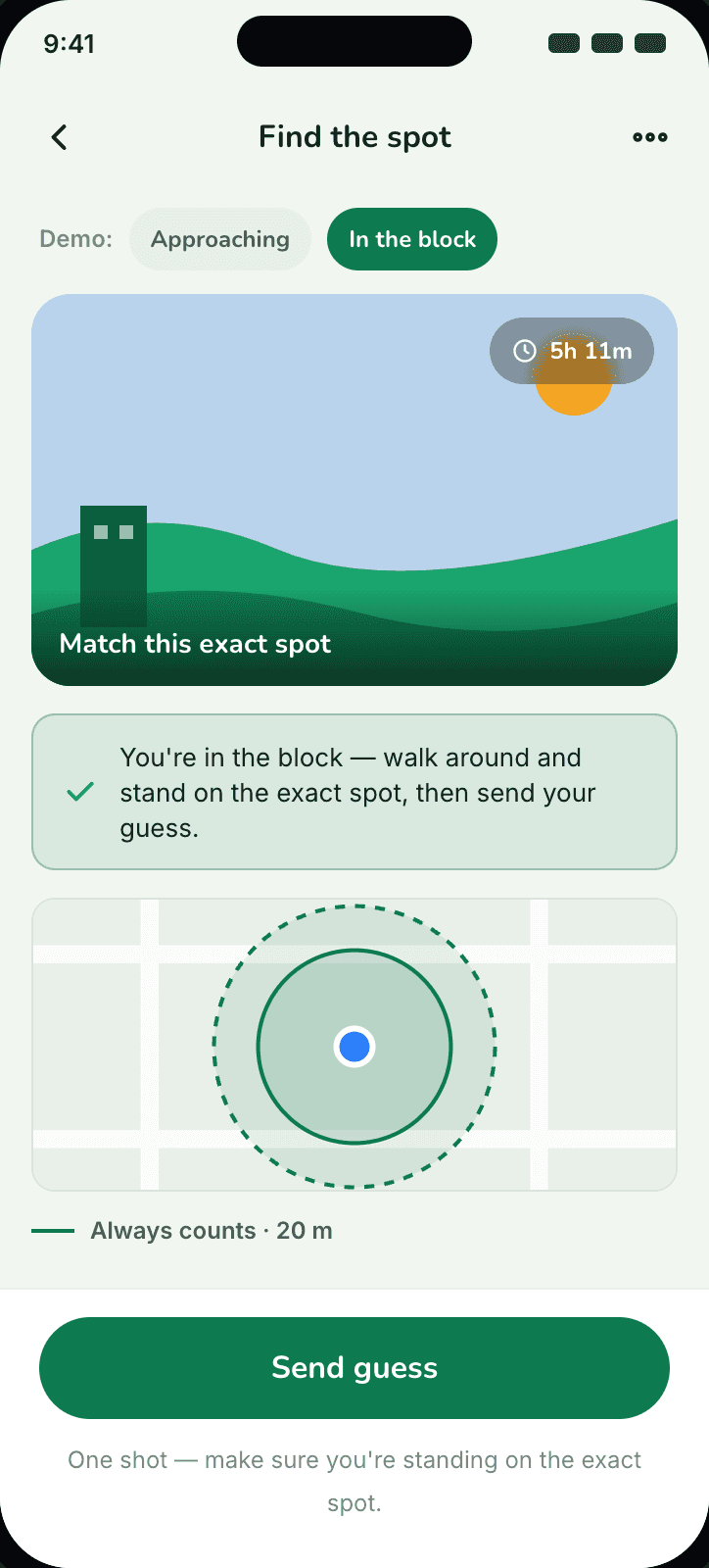 Pindela — find the exact spot and send a guess